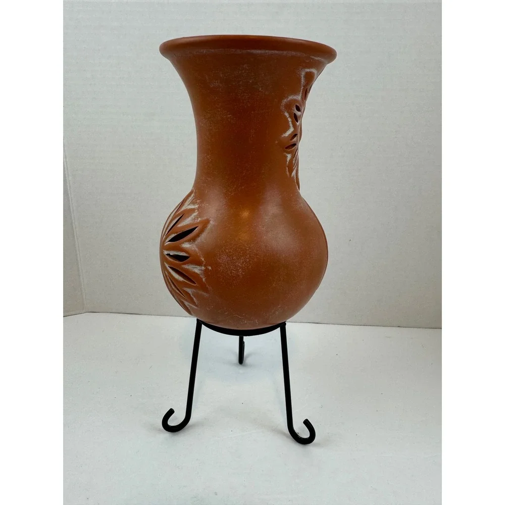 Terracotta celestial sun Chiminea Candle Holder with Iron Stand Southwestern
